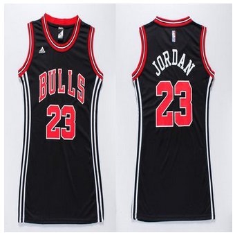Women Bulls #23 Michael Jordan Black Dress Stitched NBA Jersey