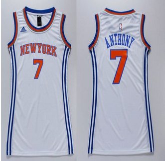 Women Knicks #7 Carmelo Anthony White Dress Stitched NBA Jersey