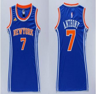 Women Knicks #7 Carmelo Anthony Blue Dress Stitched NBA Jersey