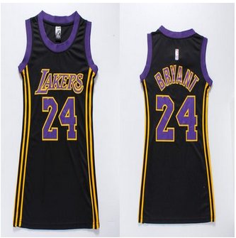 Women Lakers #24 Kobe Bryant Black(Purple No.) Dress Stitched NBA Jersey