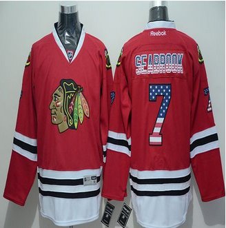Chicago Blackhawks #7 Brent Seabrook Red USA Flag Fashion Stitched NHL Jersey