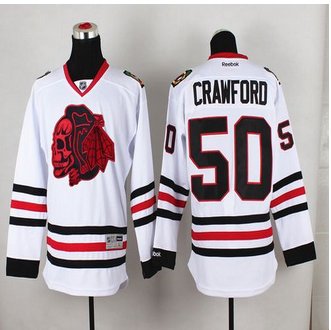 Chicago Blackhawks #50 Corey Crawford White(Red Skull) Stitched NHL Jersey