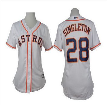 Women Astros #28 Jon Singleton White Home Stitched Baseball Jersey