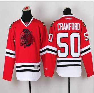 Youth Chicago Blackhawks #50 Corey Crawford Red(Red Skull) Stitched NHL Jersey