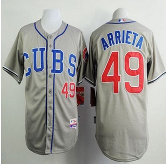 Chicago Cubs #49 Jake Arrieta Grey Alternate Road Cool Base Stitched Baseball Jersey