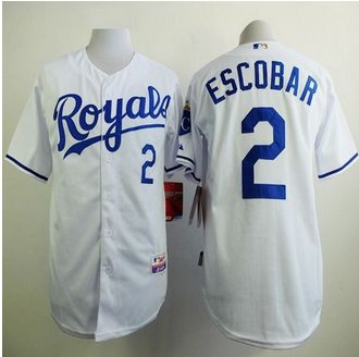 Kansas City Royals #2 Alcides Escobar White Cool Base Stitched Baseball Jersey