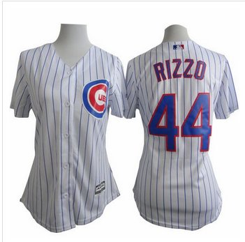 Women Cubs #44 Anthony Rizzo White(Blue Strip) Fashion Stitched Baseball Jersey