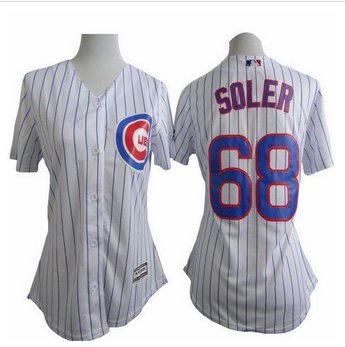 Women Cubs #68 Jorge Soler White(Blue Strip) Fashion Stitched Baseball Jersey