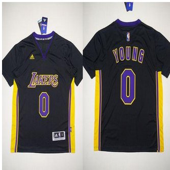 Revolution 30 Los Angeles Lakers #0 Nick Young Black(Purple NO.) Stitched NBA Jersey