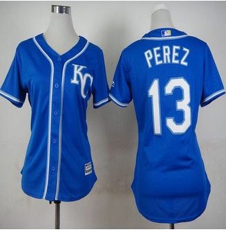 Women Kansas City Royals #13 Salvador Perez Blue Alternate 2 Stitched Baseball Jersey