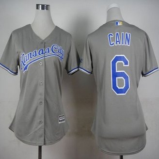 Women Kansas City Royals #6 Lorenzo Cain Grey Road Stitched Baseball Jersey