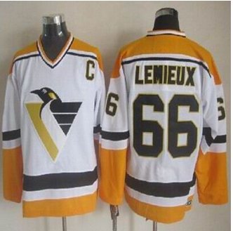 Pittsburgh Penguins #66 Mario Lemieux White Yellow CCM Throwback Stitched NHL Jersey Pittsburgh Penguins #66 Mario Lemieux White Yellow CCM Throwback Stitched NHL Jersey