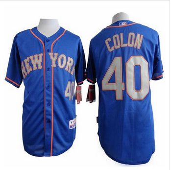 New York Mets #40 Bartolo Colon Blue(Grey NO.) Alternate Road Cool Base Stitched Baseball Jersey