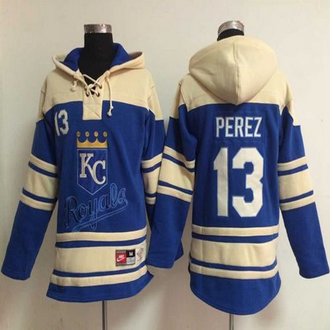 Kansas City Royals #13 Salvador Perez Light Blue Sawyer Hooded Sweatshirt Baseball Hoodie