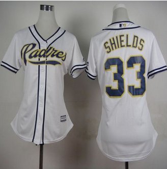 Women San Diego Padres #33 James Shields White Home Stitched Baseball Jersey Women San Diego Padres #33 James Shields White Home Stitched Baseball Jersey