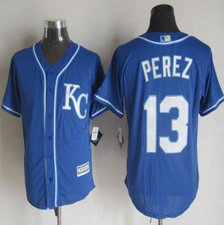 Kansas City Royals #13 Salvador Perez Blue Alternate 2 New Cool Base Stitched Baseball Jersey