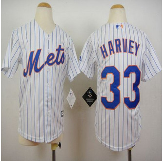 Youth New York Mets #33 Matt Harvey White(Blue Strip) Home Cool Base Stitched Baseball Jersey