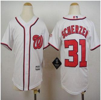 Youth Washington Nationals #31 Max Scherzer White Cool Base Stitched Baseball Jersey