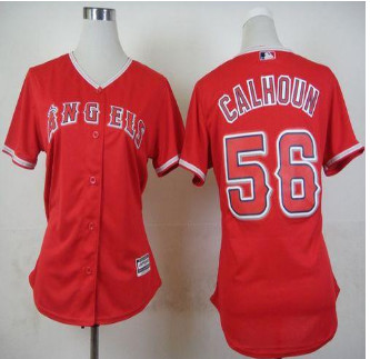 Women Los Angeles Angels of Anaheim #56 Kole Calhoun Red Alternate Stitched Baseball Jersey