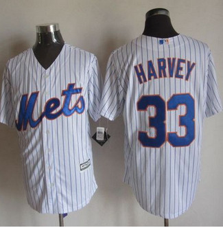 New York Mets #33 Matt Harvey White(Blue Strip) New Cool Base Stitched Baseball Jersey
