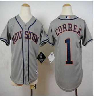 Youth Houston Astros #1 Carlos Correa Grey Cool Base Stitched Baseball Jersey