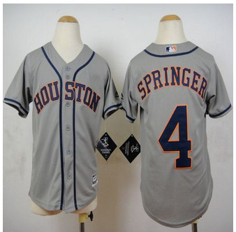 Youth Houston Astros #4 George Springer Grey Cool Base Stitched Baseball Jersey