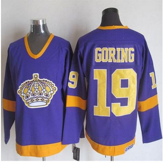 Los Angeles Kings #19 Butch Goring Purple Yellow CCM Throwback Stitched NHL Jersey
