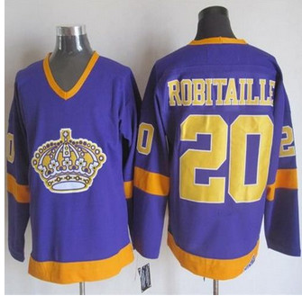 Los Angeles Kings #20 Luc Robitaille Purple Yellow CCM Throwback Stitched NHL Jersey