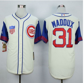 Chicago Cubs #31 Greg Maddux Cream Blue 1942 Turn Back The Clock Stitched Baseball Jersey