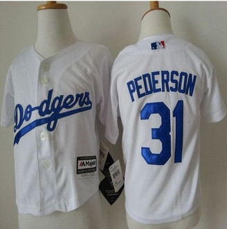 Toddler Los Angeles Dodgers #31 Joc Pederson White Cool Base Stitched Baseball Jersey