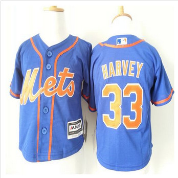Toddler New York Mets #33 Matt Harvey Blue Alternate Home Cool Base Stitched Baseball Jersey