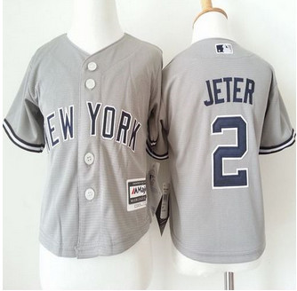 Toddler New York Yankees #2 Derek Jeter Grey Cool Base Stitched Baseball Jersey