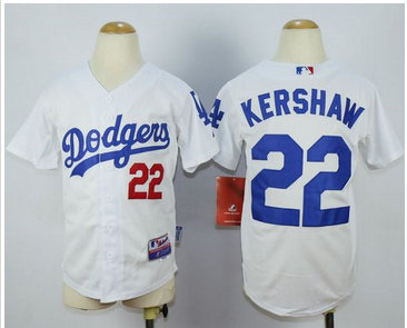 Youth Los Angeles Dodgers #22 Clayton Kershaw White Cool Base Stitched Baseball Jersey
