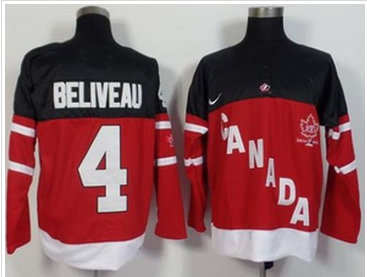 Olympic CA. #4 Jean Beliveau Red 100th Anniversary Stitched NHL Jersey