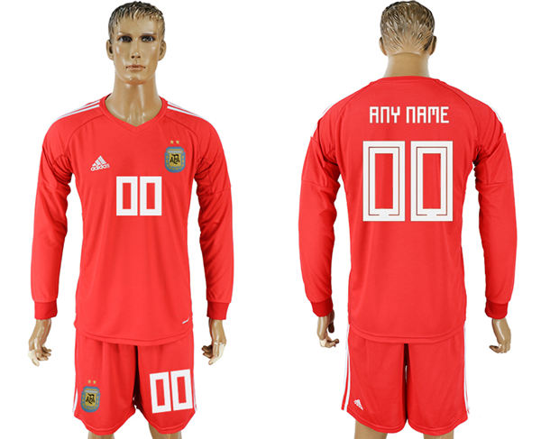 2018 World Cup  Men Argentina Home Long Sleeves Red Customized Soccer Country Jersey
