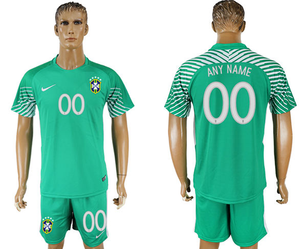 2018 World Cup  Men Brazil Home Long Sleeves Green Customized Soccer Country Jersey