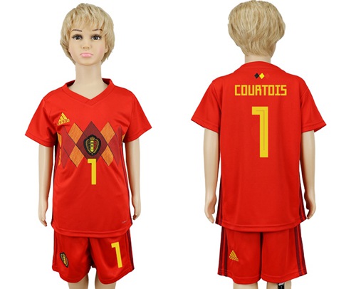 2018 World Cup Belgium #1 Courtois Red Home Kid Soccer Country Jersey