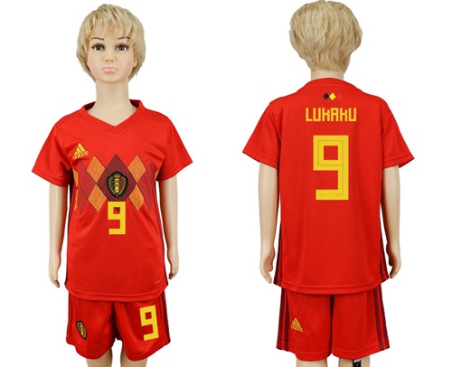 2018 World Cup Belgium #9 Lukaku Red Home Kid Soccer Country Jersey