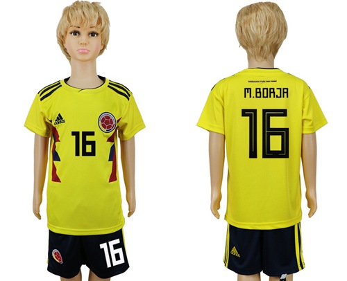 2018 World Cup Colombia #16 M.Borja Home Kid Soccer Country Jersey