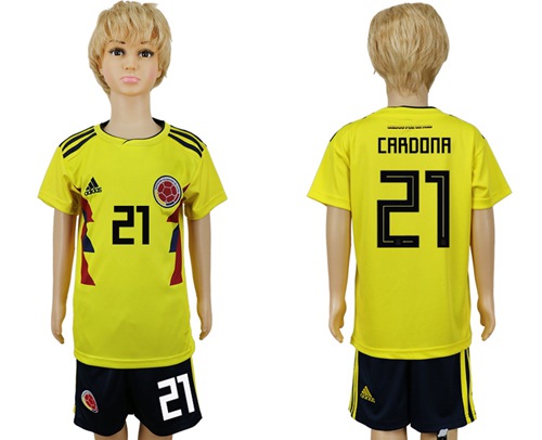 2018 World Cup Colombia #21 Cardona Home Kid Soccer Country Jersey