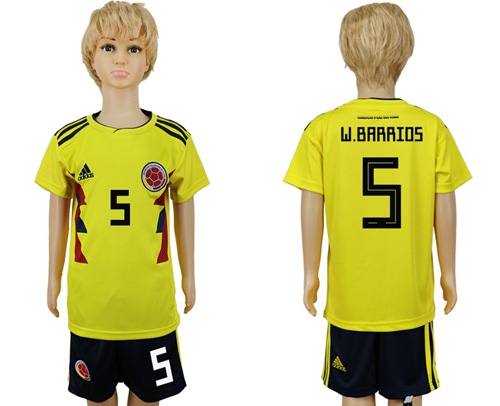 2018 World Cup Colombia #5 W.Barrios Home Kid Soccer Country Jersey