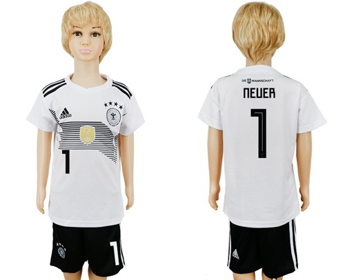 2018 World Cup Germany #1 Neuer White Home Kid Soccer Country Jersey
