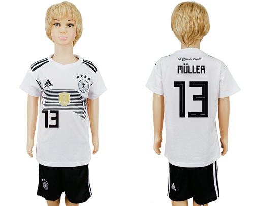 2018 World Cup Germany #13 Muller White Home Kid Soccer Country Jersey