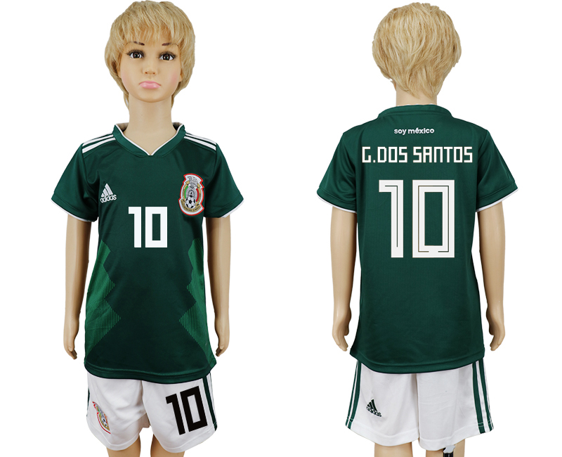 2018 World Cup Kid Mexico #10 G.Dos Santos Home Soccer Country Jersey