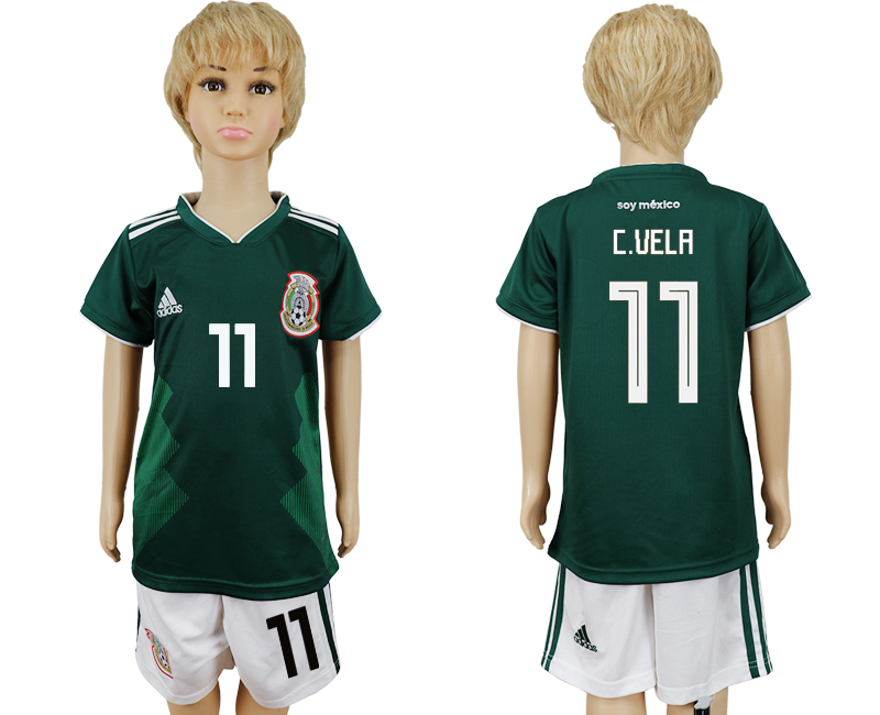 2018 World Cup Kid Mexico #11 C.Vela Home Soccer Country Jersey