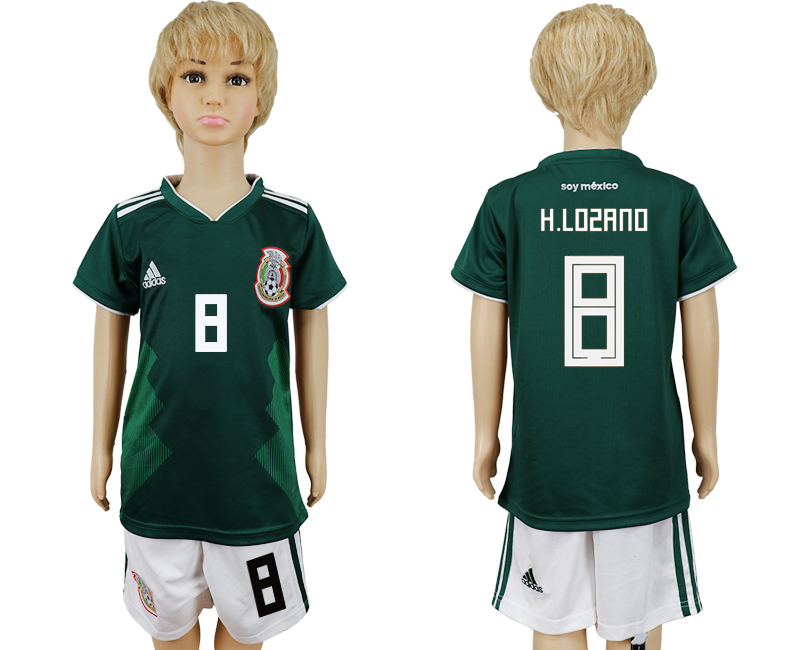 2018 World Cup Kid Mexico #8 H.Lozano Home Soccer Country Jersey