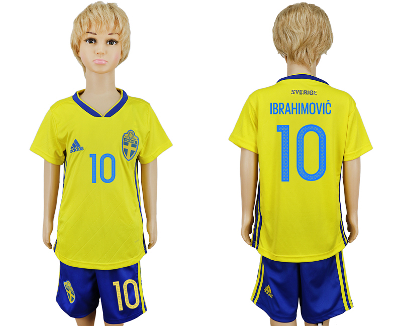 2018 World Cup Kid Sweden #10 Ibrahimovic Home Kid Soccer Country Jersey