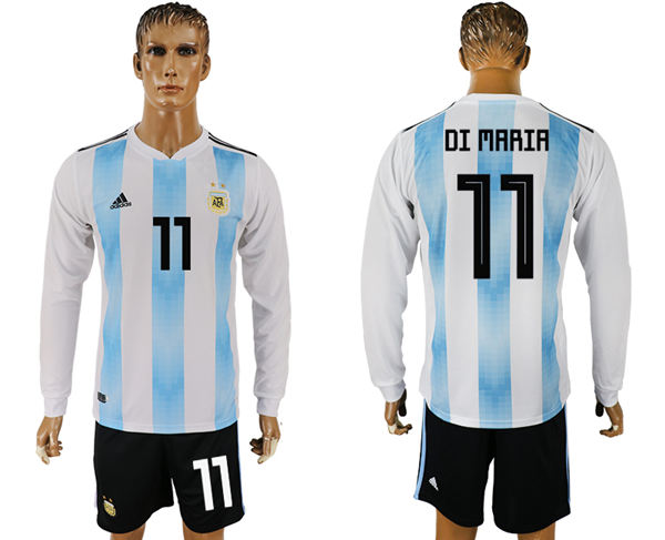 2018 World Cup Men Argentina #11 Di Maria Home Long Sleeves Soccer Country Jersey