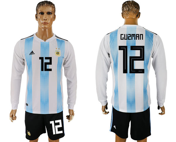 2018 World Cup Men Argentina #12 Guzman Home Long Sleeves Soccer Country Jersey