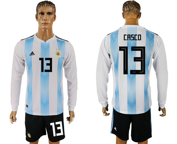 2018 World Cup Men Argentina #13 Casco Home Long Sleeves Soccer Country Jersey